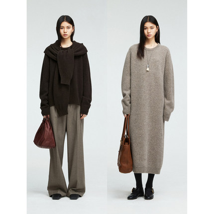 MRS Studios 牦牛绒柔糯舒适極简圆领针织衫毛衣/连衣裙/连帽围巾