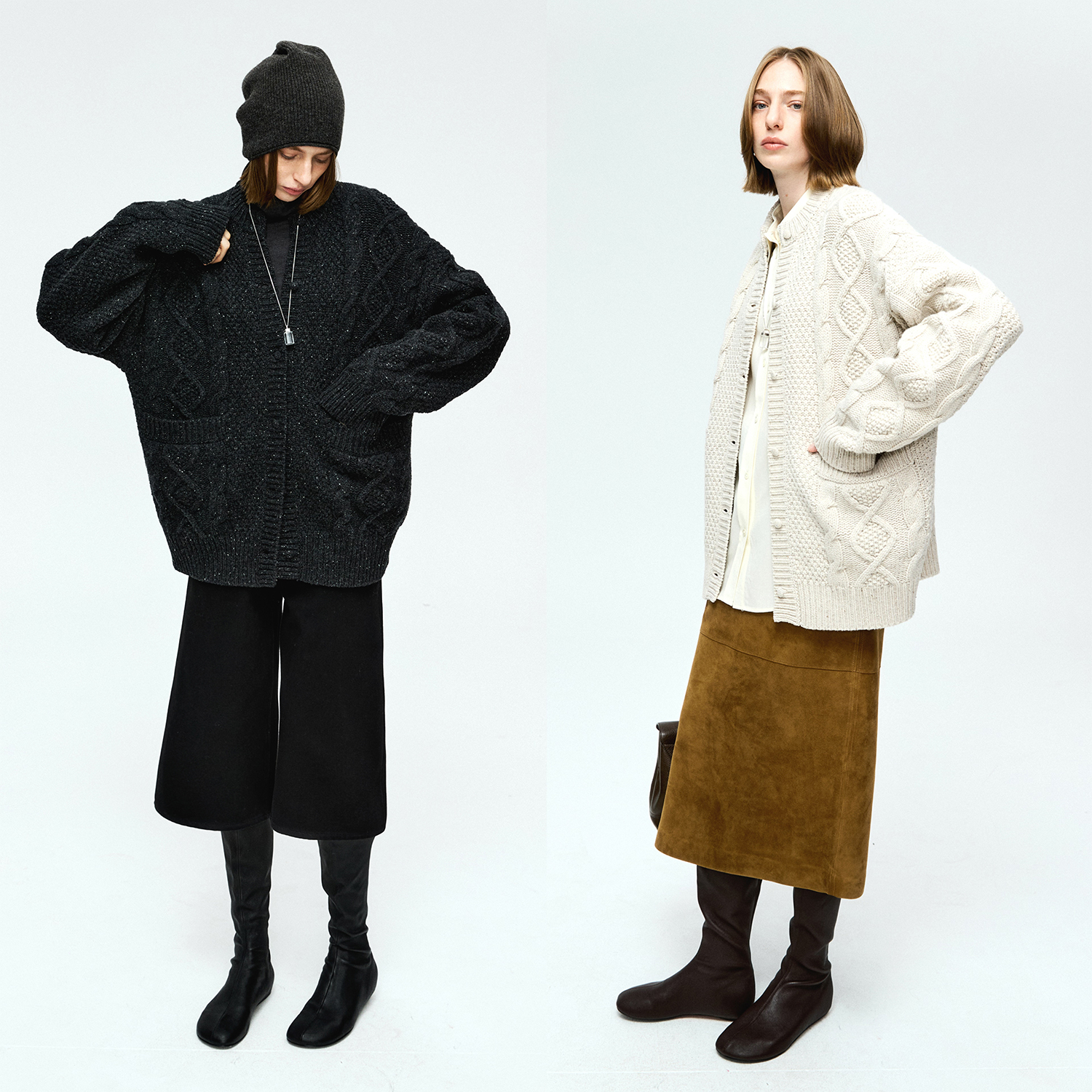 MRS Studios 彩点全羊毛复古北欧风 重磅立体阿兰绞花大开衫