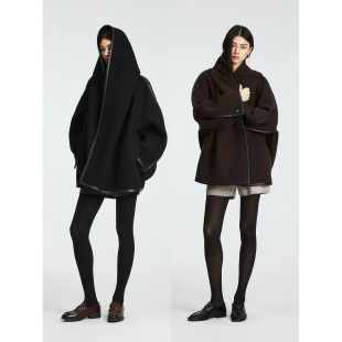 Studios 蝙蝠袖 羊毛羊绒 拼皮连袖 连帽斗篷外套限 设计款 MRS