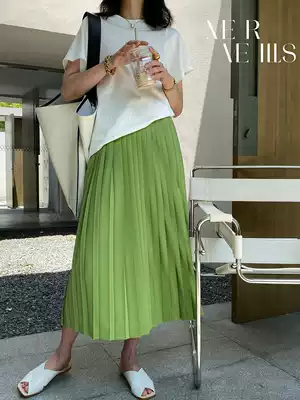 MRS Studios Summer Palette Silky Chiffon a-line High Waist Pleated Skirt Fruit Green Blue Skirt