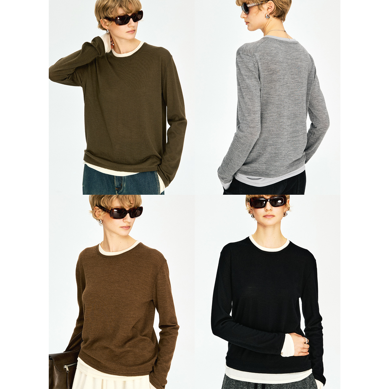 德国扬子Biella假两件针织打底衫