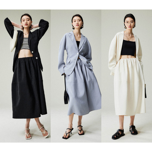 花苞半裙套装 自然树皮皱舒适透气防晒平驳领西装 Studios MRS