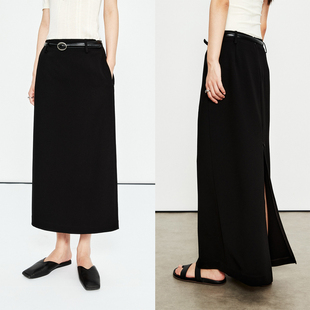 MRS Studios 时髦纸片人醋酸面料后开叉拉链中长款/长款西装半裙