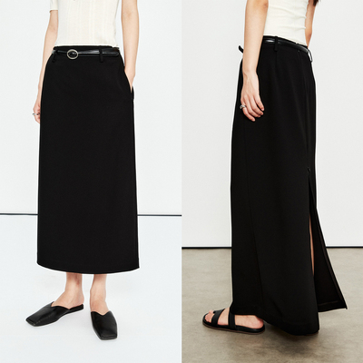 MRS Studios 时髦纸片人醋酸面料后开叉拉链中长款/长款西装半裙