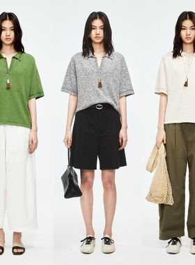 MRS Studios TOPLINE 亚麻真丝棉混纺纱线 半开襟提花POLO领短袖