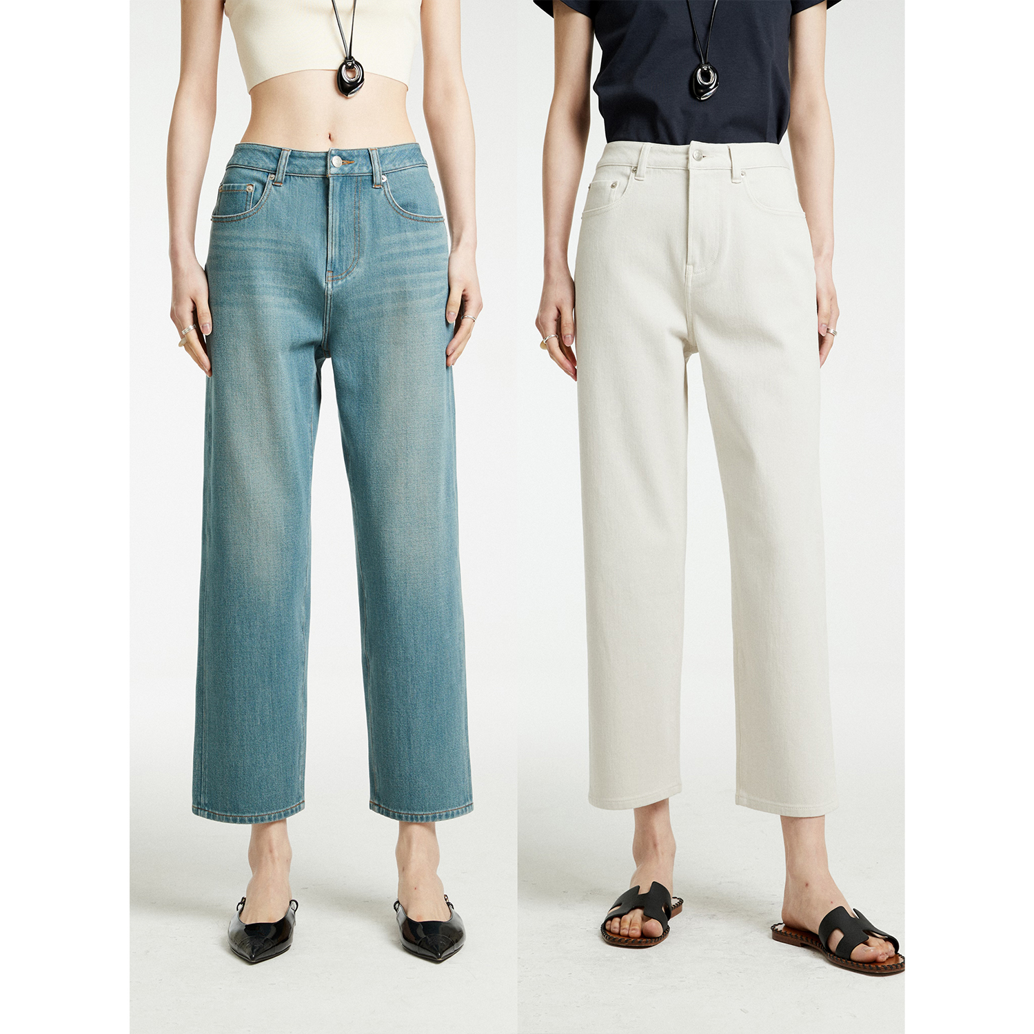 微弹九分直筒法棍牛仔裤