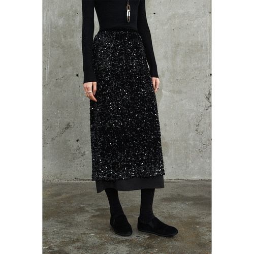 MRS Studios 派对季 时髦亮片后开叉松紧腰半裙