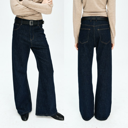 MRS Studios 土耳其ISKO时髦显瘦弯刀阔腿微喇抓绒牛仔长裤