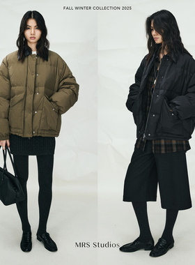 MRS Studios 复古时髦90白鹅绒MIU风 短款绵羊皮领面包羽绒服