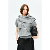 MRS 珍珠扣马鞍肩开衫 Studios 康赛妮A级山羊绒时髦叠穿圆领短袖