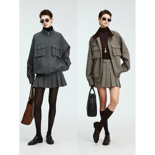 夹克外套 意大利MARZOTTO初剪羊毛MIU风猎装 百褶半裙 Studios MRS