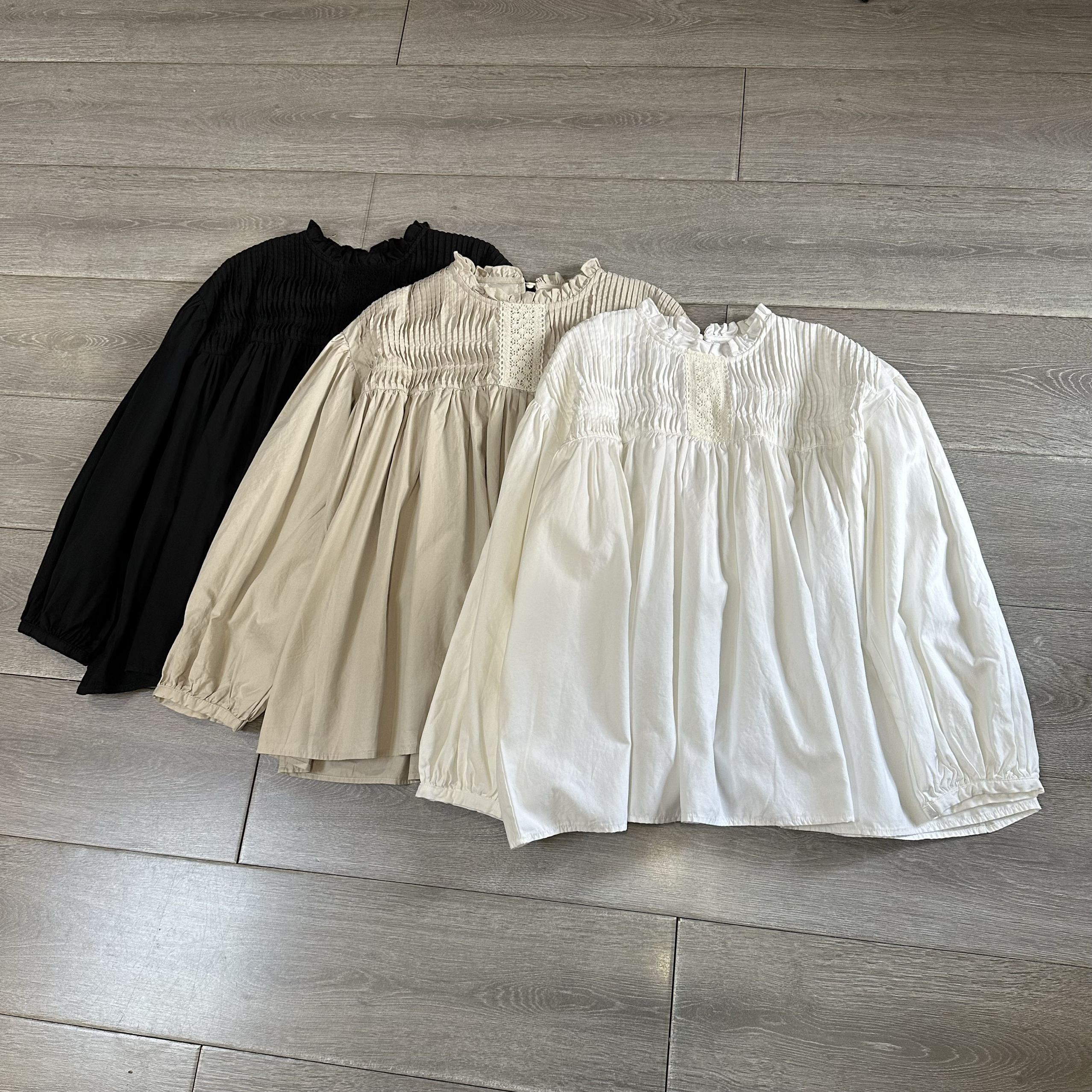 减龄木耳领花边高织绵白衬衫女长袖套头袖两穿纯棉衬衣潮