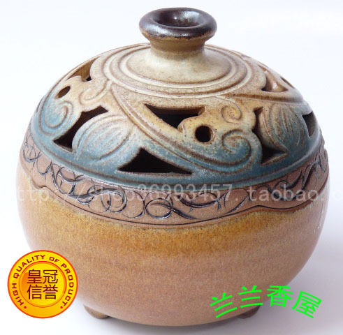 盘香熏炉香插香座/薰香炉/香道用品/台湾纯手工拉胚中花布香炉