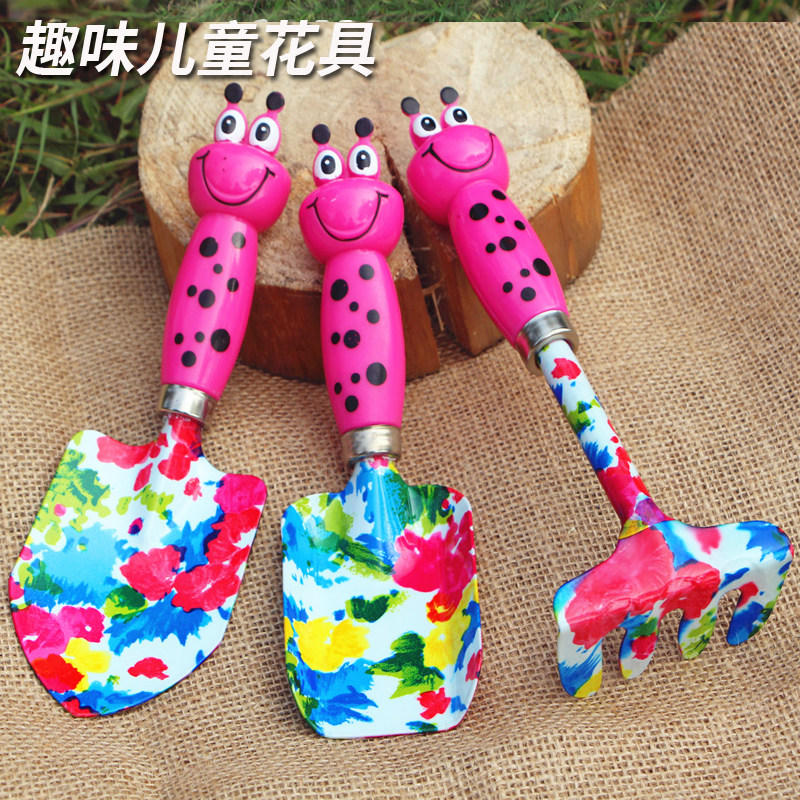 彩色铲耙锹园艺三件套工具儿童小孩挖沙玩具海滩玩沙子铁铲子包邮