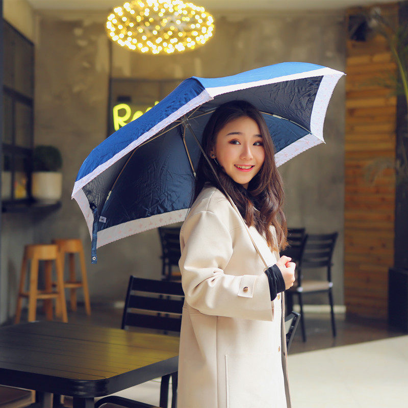 断色清仓福太一体弯钩防紫外线超轻遮阳伞防晒晴雨花边清新日本女