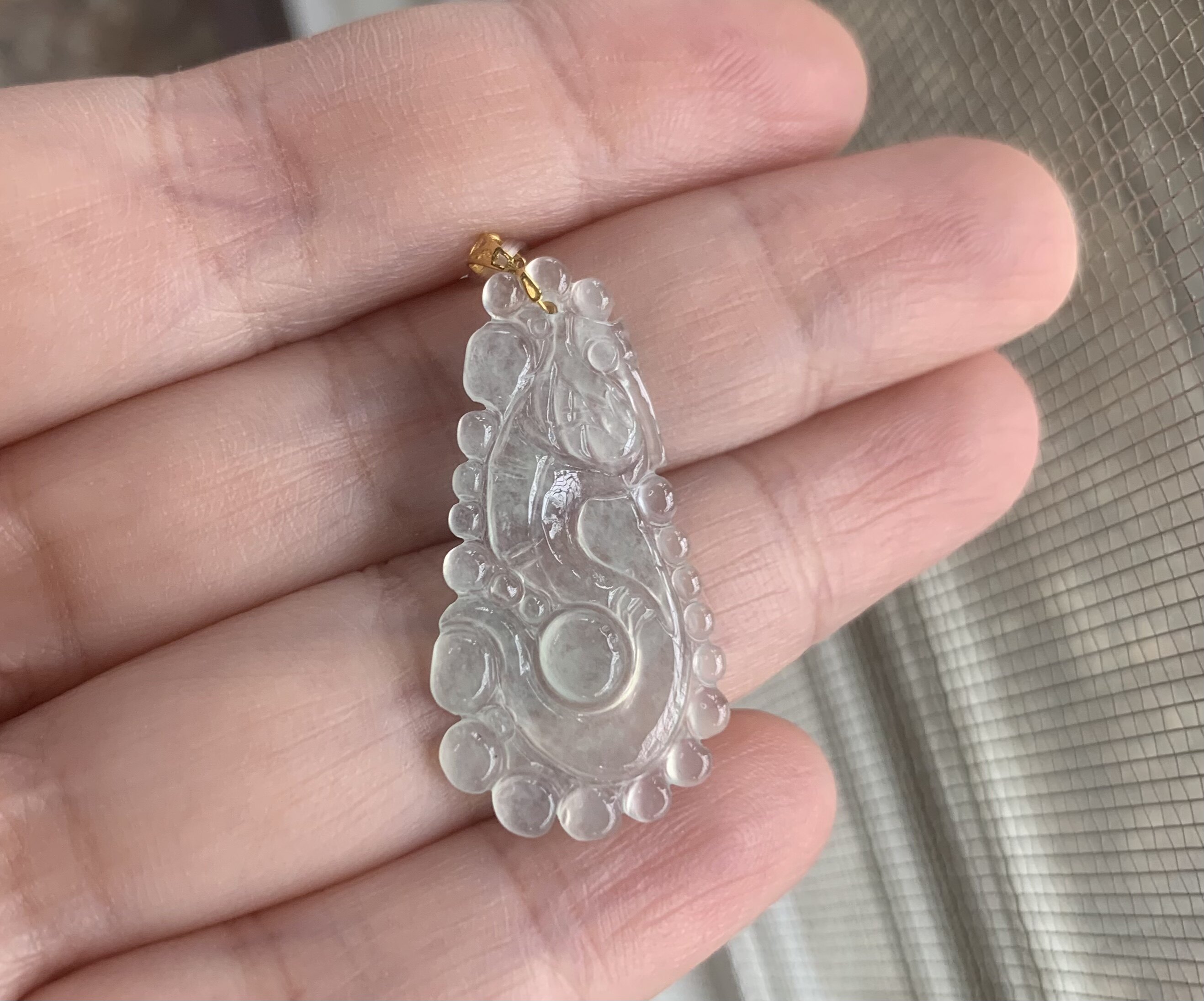 缅甸天然翡翠白冰泡泡龙吊坠(不含项链)