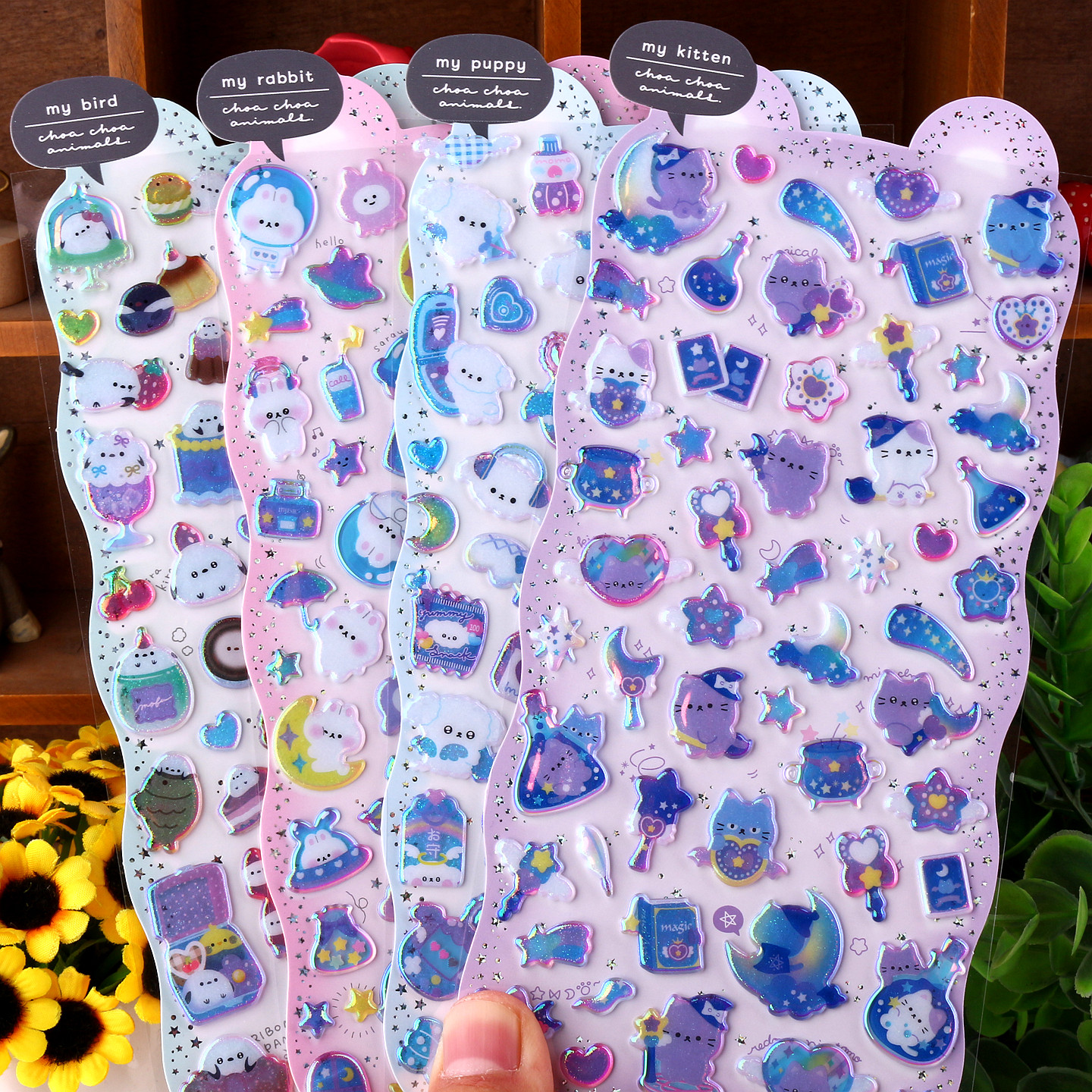 日系星幻萌物小动物糖果贴3d立体卡通贴画小兔子猫咪手账装饰贴纸