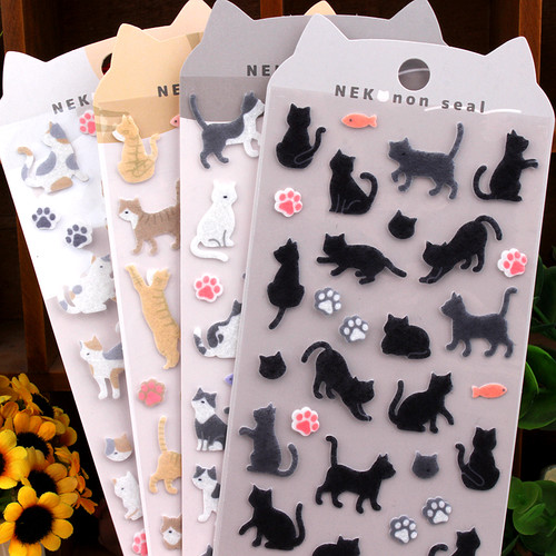 可爱猫咪3D立体卡通毛粘布贴画