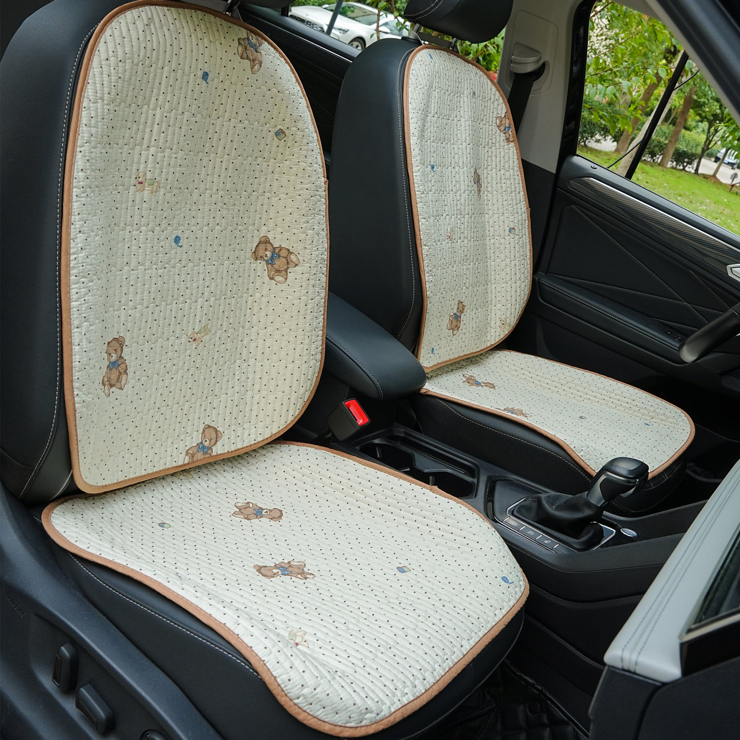 汽车坐垫纯棉布透气四季通用女士卡通可爱前后排座垫座椅套可机洗