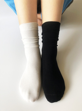 白色堆堆袜子女中筒纯棉ins潮春秋冬款无骨袜黑色夏季长筒月子袜