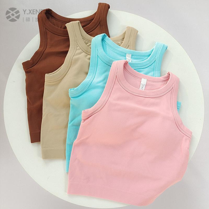 一体式收副乳袖背心健身衣含胸垫女紧身打底跑步瑜伽运动上衣