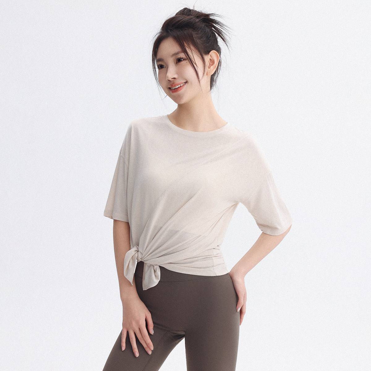 运动服女宽松罩衫健身短袖训练套装普拉提瑜伽服上衣透气速干夏季
