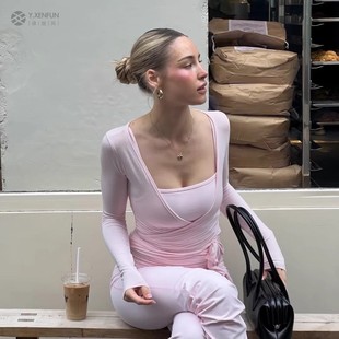 瑜伽服女亲肤修身舞蹈速干粉色高级感健身上衣运动罩衫