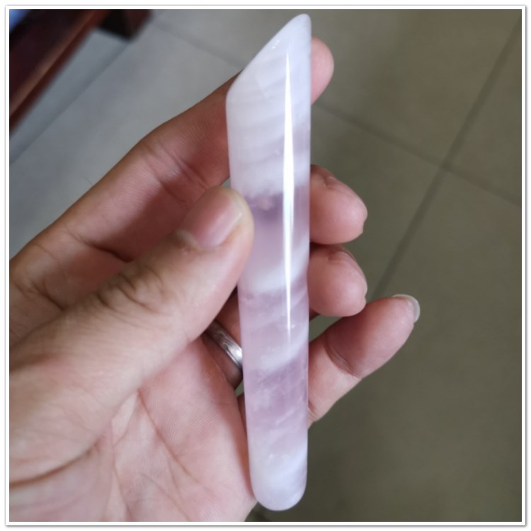 天然粉晶玉石棒斜面棒美容按摩棒脸部刮痧板面部眼部点穴棒拨筋棒