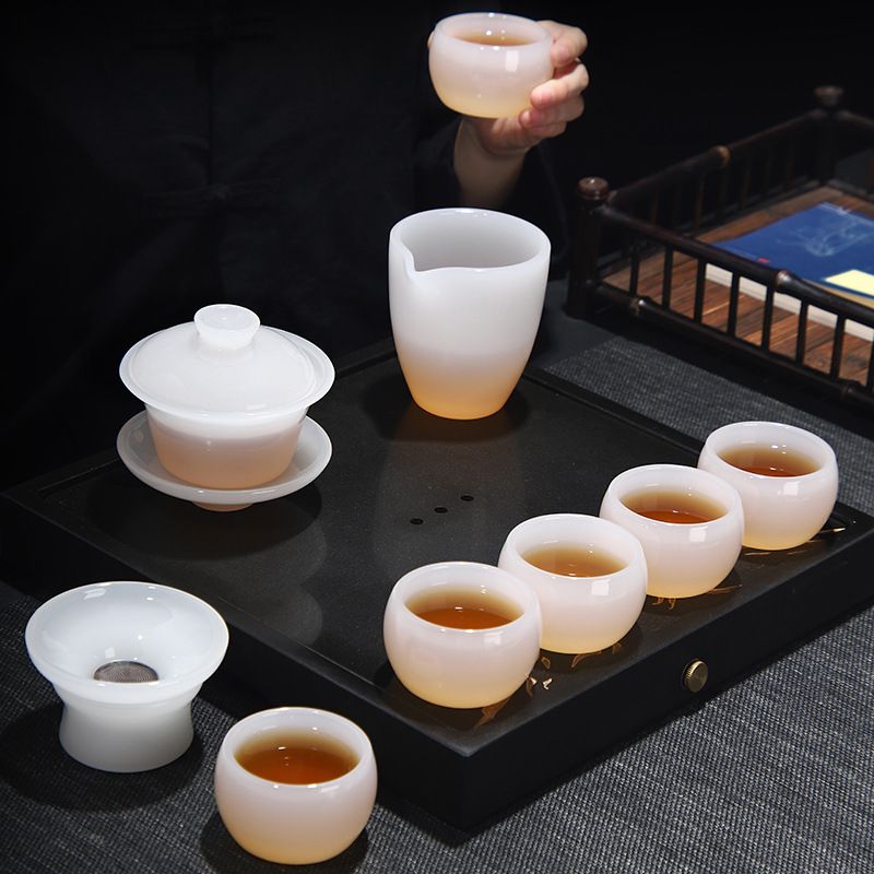 高档白玉琉璃功夫茶具套装送礼