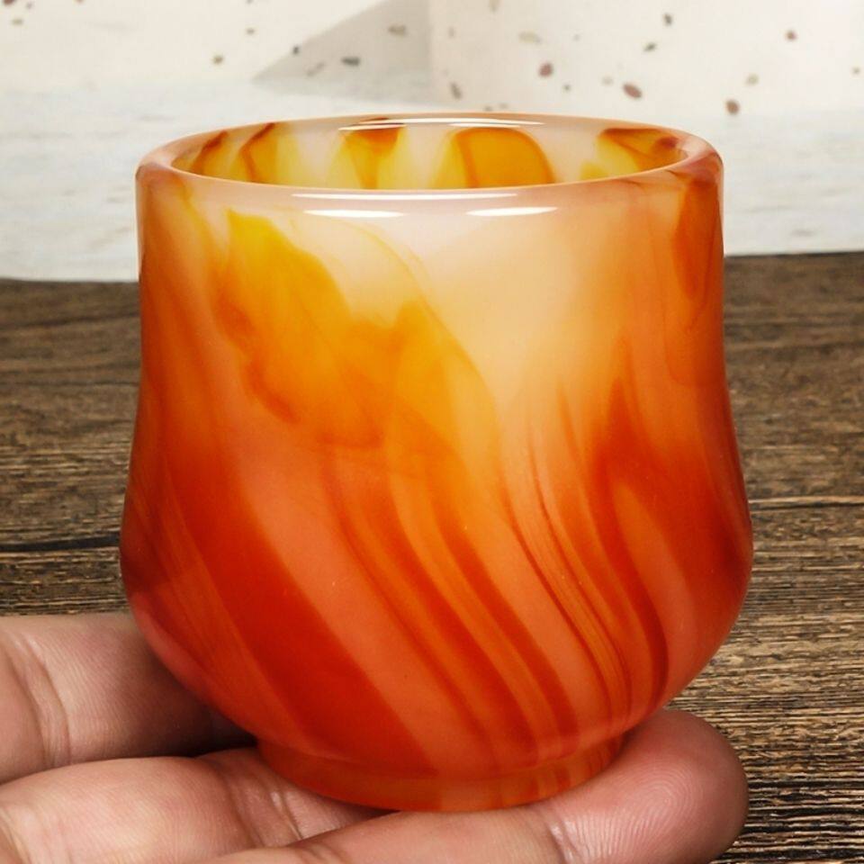 天然精致红玛瑙玉石加厚茶杯酒杯