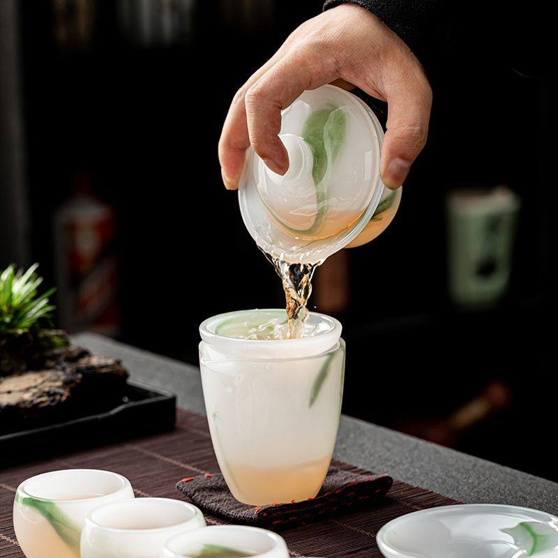 琉璃茶具功夫茶杯家用轻奢高档白玉羊脂玉套装茶壶办公室会客茶海