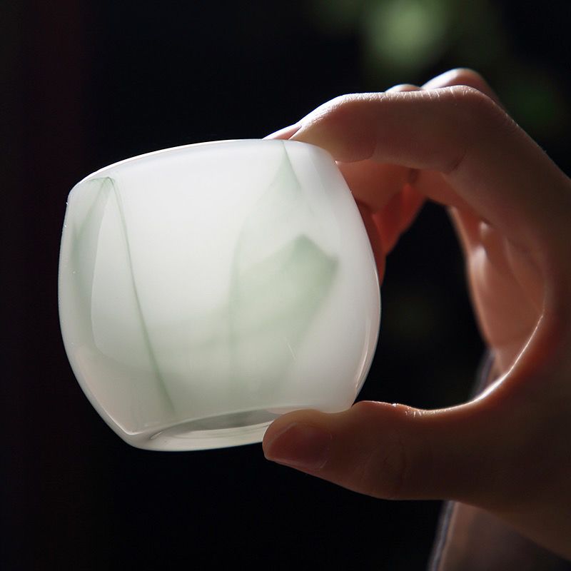 男女士款翡翠绿玉瓷功夫茶杯大号