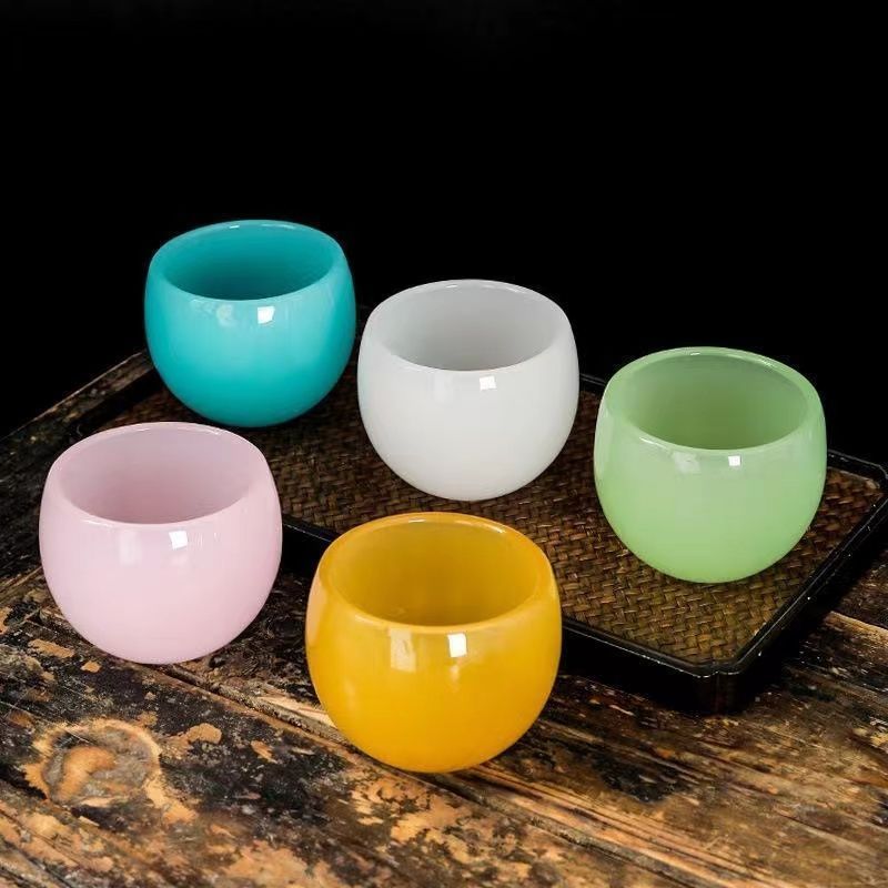 芙蓉玉瓷茶杯主人杯单杯品茗杯建盏女粉色琉璃玉石功夫茶具个人杯