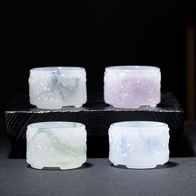 浮雕祥云琉璃扳指杯聚财艺术茶杯