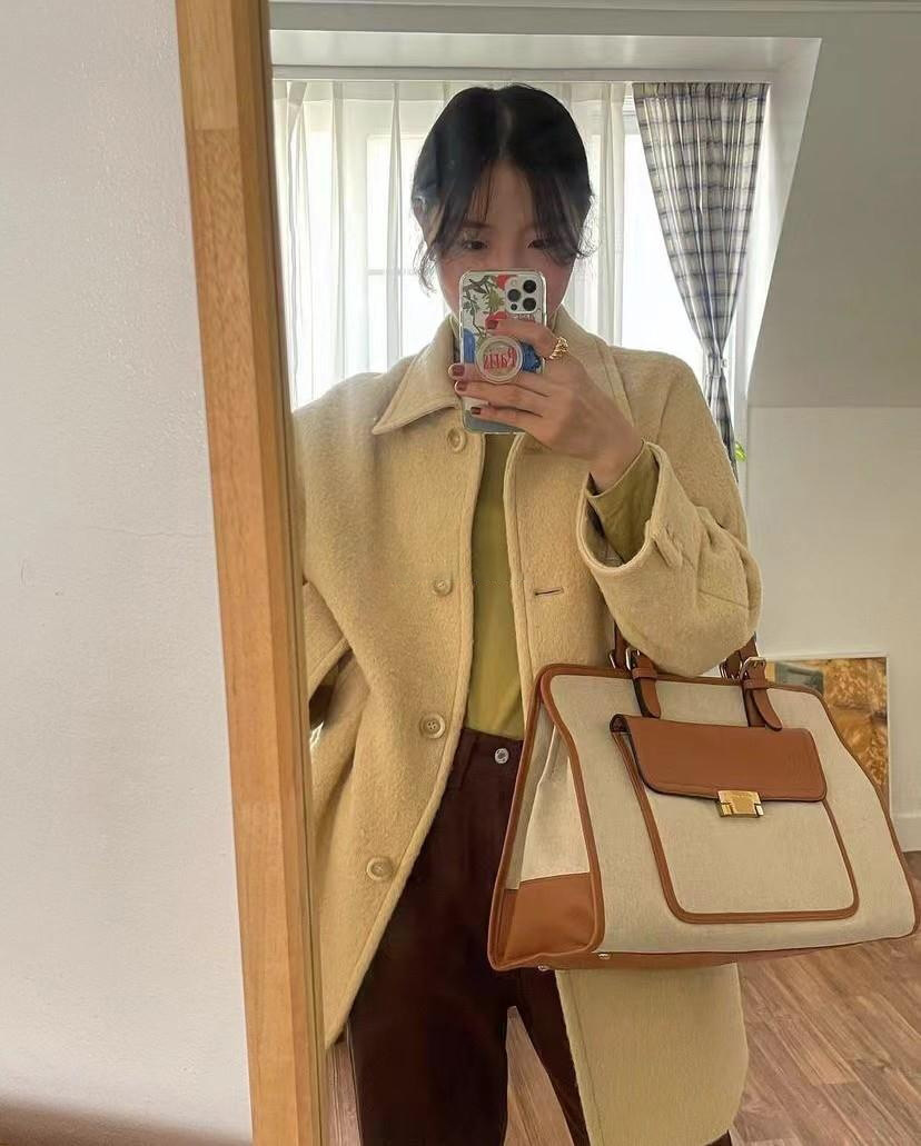 气质翻领羊毛中长款毛呢大衣外套