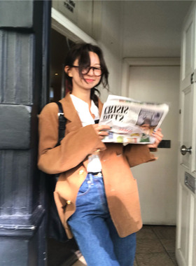 现货韩东大门秋冬新女the barnet八奶灯芯绒夹克外套复古西装女