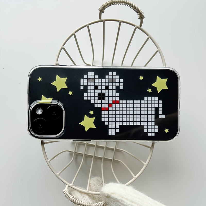 日韩ins风可爱马赛克小狗适用iPhone15promax苹果1