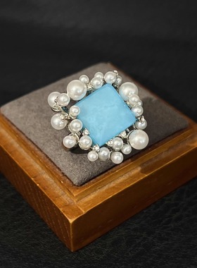 中古vintage复古宫廷风浅蓝色戒指