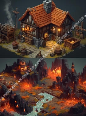 MJ游戏场景设计图400+大图包 Prompt锻炉房科幻城市海岛遗迹废墟