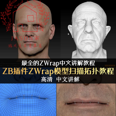 Zbrush自动扫描拓扑插件ZWrap中文视频教程 zb插件3D模型扫描教程