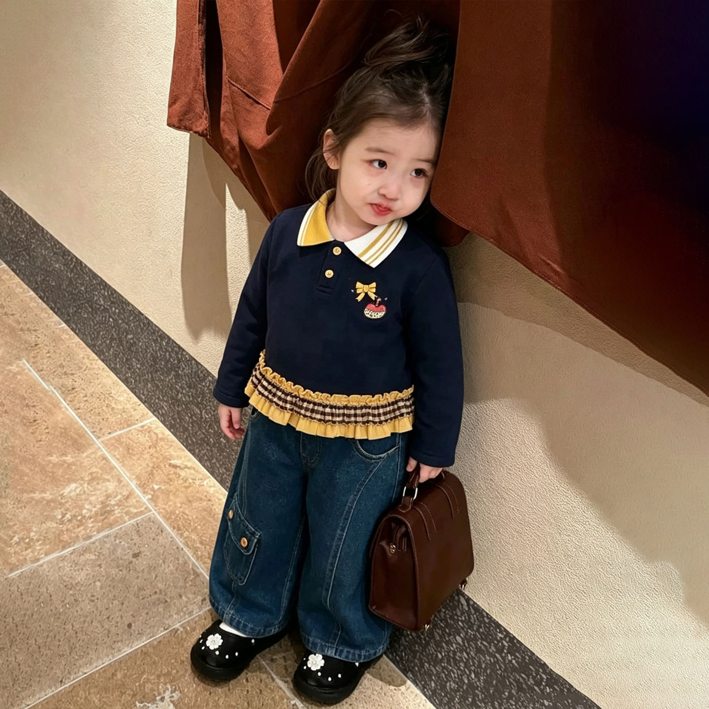 儿童长袖T恤秋季2026新款女童花边长袖上衣小女孩休闲牛仔裤套装