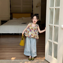 女童碎花娃娃衫夏款2025儿童甜美韩系花苞上衣宝宝超好看牛仔裤子