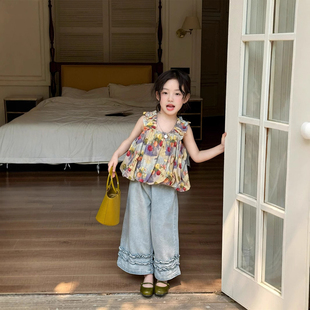 女童碎花娃娃衫 子 夏款 2025儿童甜美韩系花苞上衣宝宝超好看牛仔裤