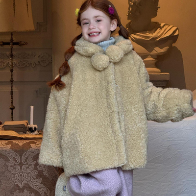 女宝宝冬季加厚毛绒长款洋气外套