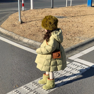 韩版女童夹棉棉服外套加厚2026秋装新款超好看绿色保暖长款面包服