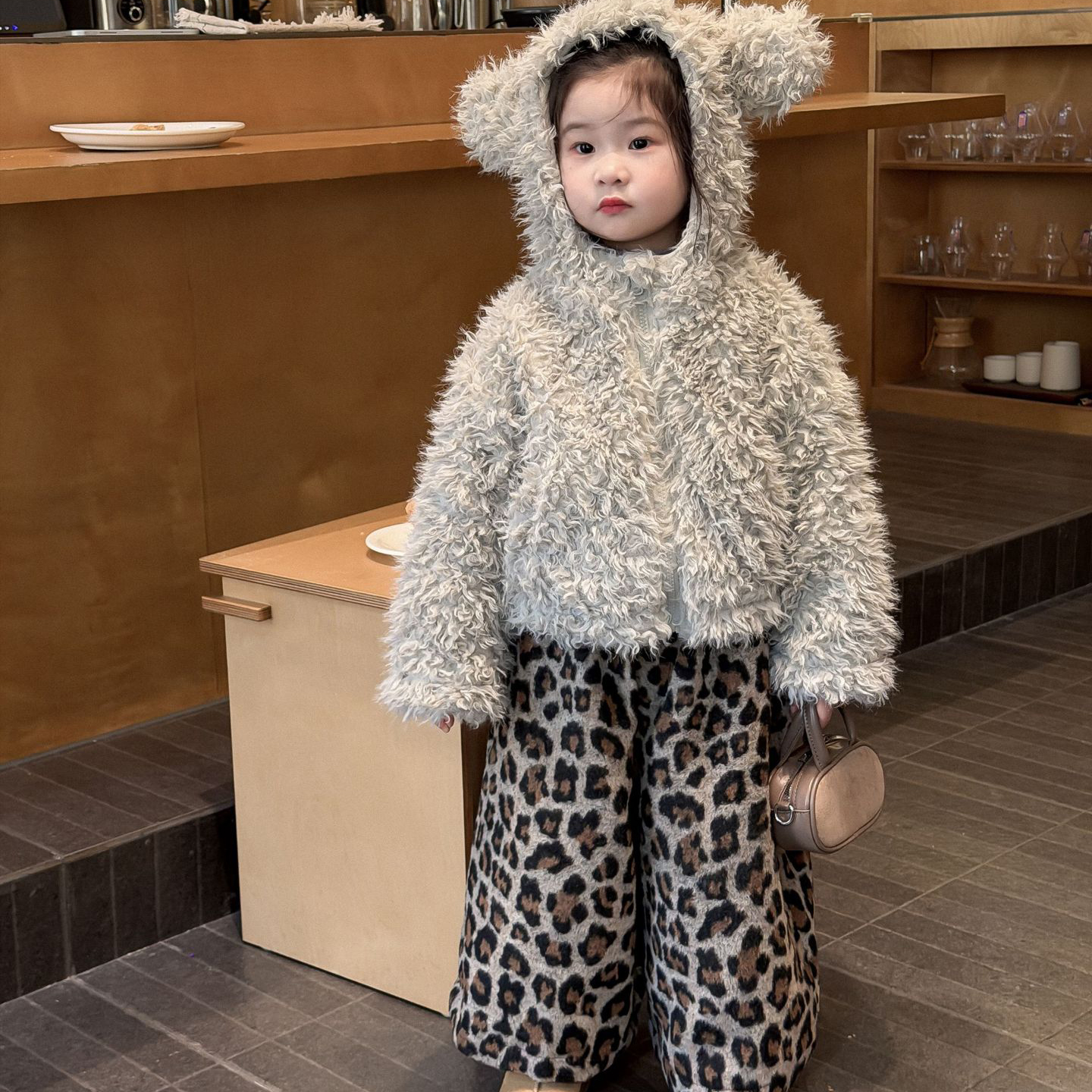 韩系刷毛绒感加绒连帽秋冬拉链