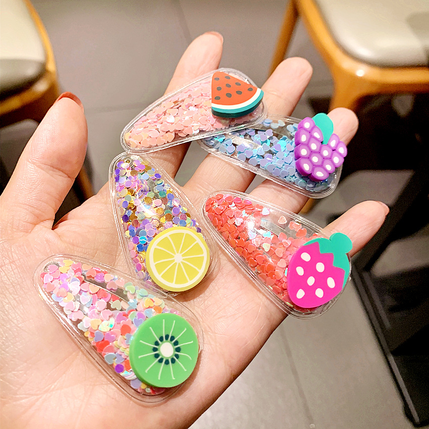 韩版彩色透明流沙可爱风水果发夹