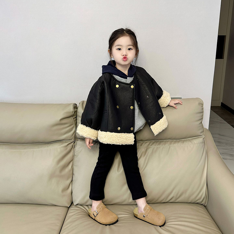 加绒皮衣外套打底裤女童洋气可爱