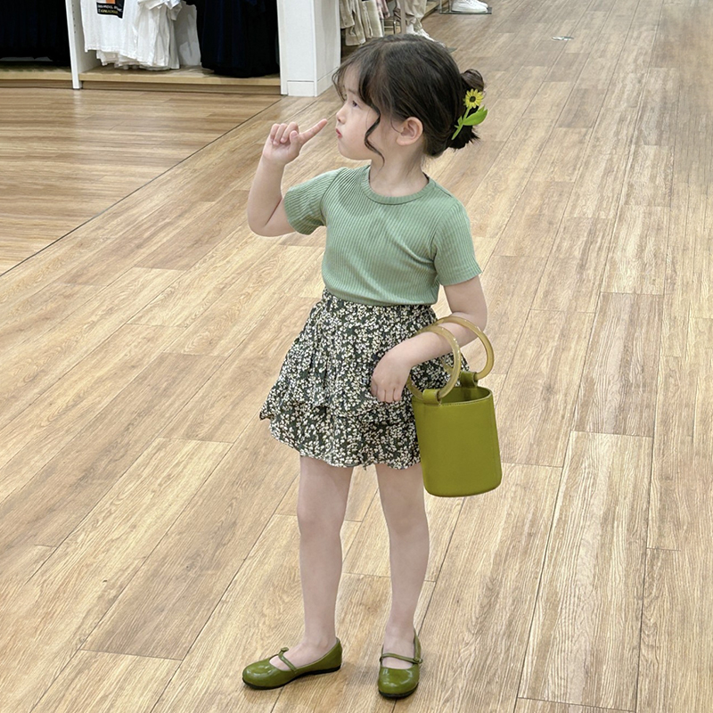 2025夏装新款女童裙子雪纺碎花半裙宝宝洋气韩版短裙短袖T恤上衣