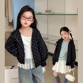 圆点外套牛仔裤 女童春秋装 卫衣儿童甜美法式 洋气波点连帽开衫 韩版